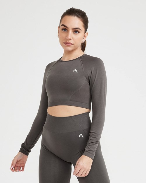 Deep Taupe Oner Active Effortless Seamless Long Sleeve Crop Top | 3479RGIUE