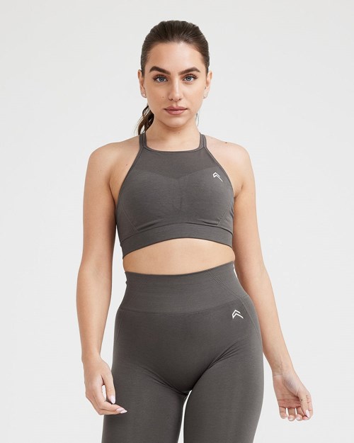 Deep Taupe Oner Active Effortless Seamless High Neck Bralette | 5918QDKHB