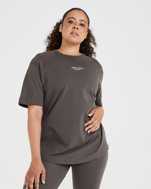 Deep Taupe Oner Active Graphic Oversized Short Sleeve Tee | 9235MRGWK