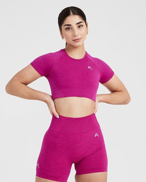 Fuchsia Marl Oner Active Classic Seamless 2.0 Short Sleeve Crop Top | 5610YQPXZ