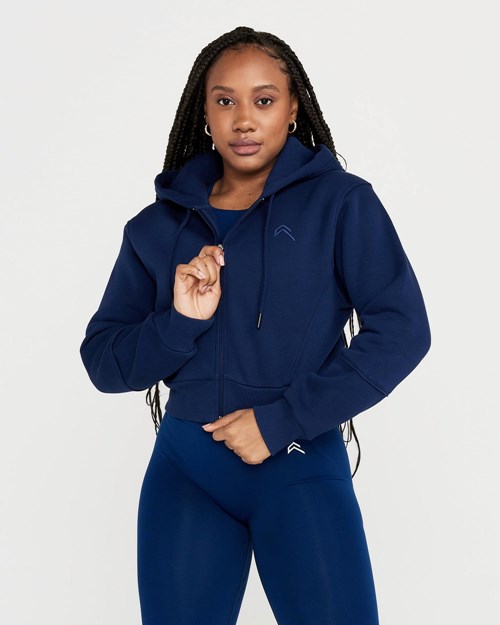 Midnight Oner Active Classic Lounge Cropped Zip Through Hoodie | 0136UVWMJ