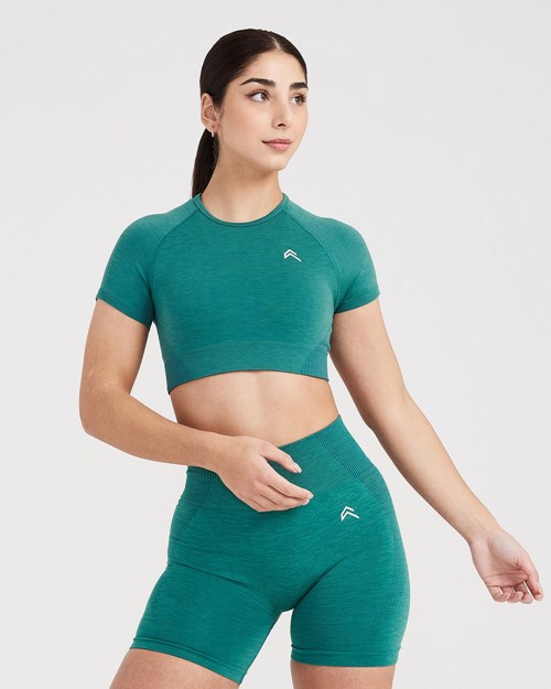 Mineral Green Marl Oner Active Classic Seamless 2.0 Short Sleeve Crop Top | 2653JIZFB