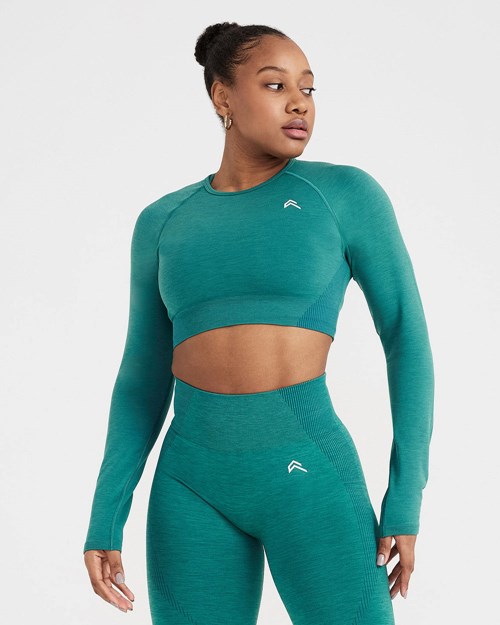 Mineral Green Marl Oner Active Classic Seamless 2.0 Long Sleeve Crop Top | 6074HCTOW