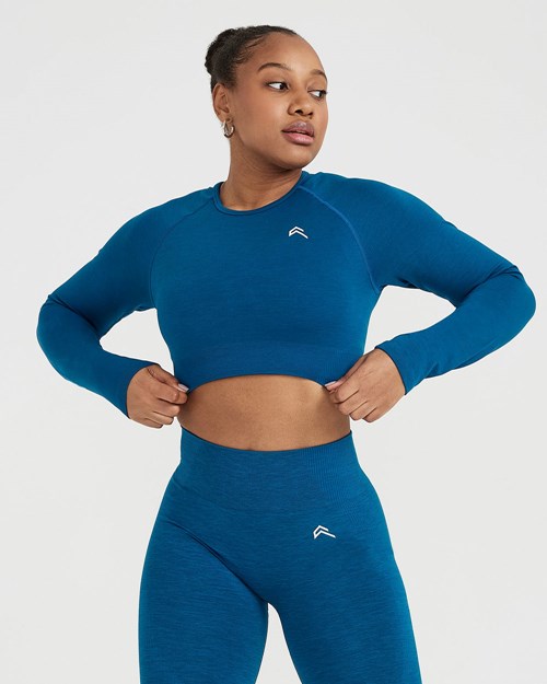 Petrol Blue Marl Oner Active Classic Seamless 2.0 Long Sleeve Crop Top | 5420GVJMI