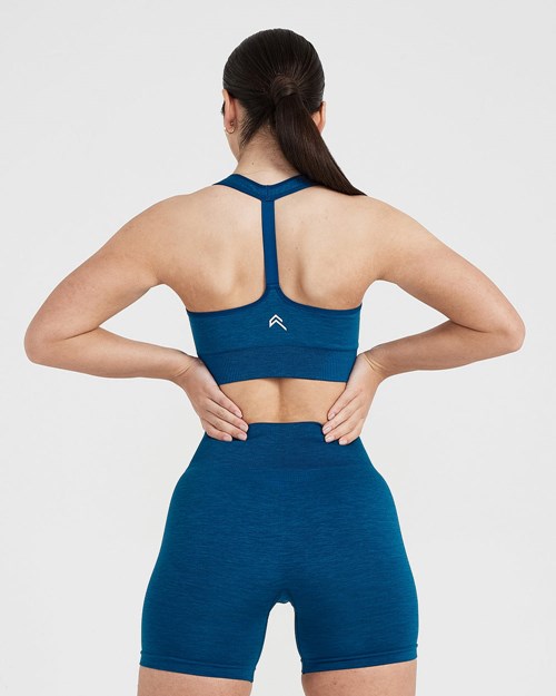 Petrol Blue Marl Oner Active Classic Seamless 2.0 V-Neck Bralette | 9236UODNL