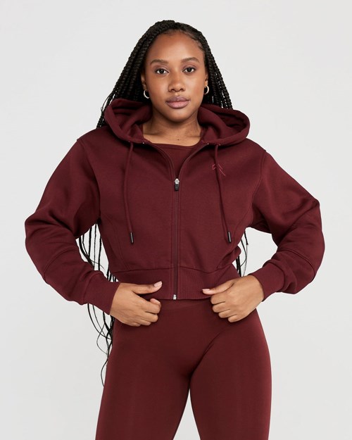 Rosewood Oner Active Classic Lounge Cropped Zip Through Hoodie | 1608WZTBK