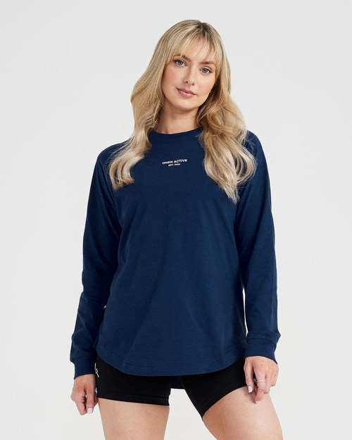 Washed Midnight Oner Active Graphic Oversized Long Sleeve Tee | 4218WJXPU