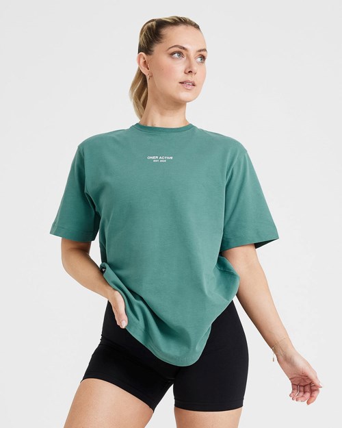 Washed Mineral Green Oner Active Graphic Oversized Short Sleeve Tee | 7032XBJZT