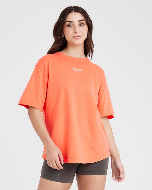 Washed Peach Blossom Oner Active Graphic Oversized Short Sleeve Tee | 8943PODNM