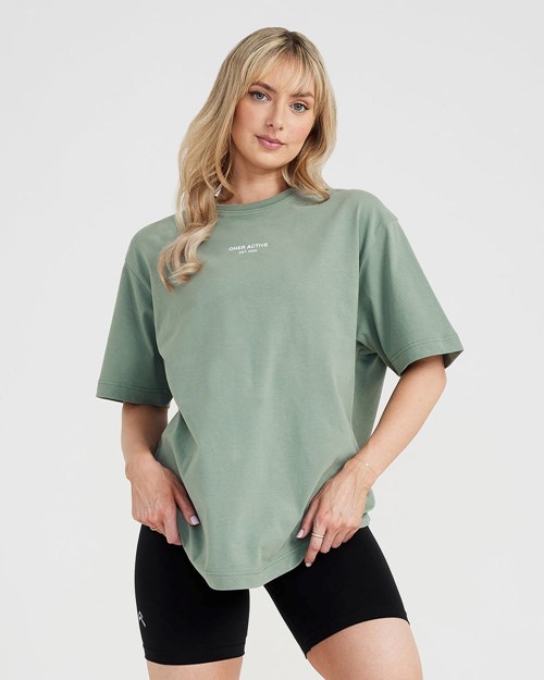 Washed Sage Oner Active Graphic Oversized Short Sleeve Tee | 0936BKWDX