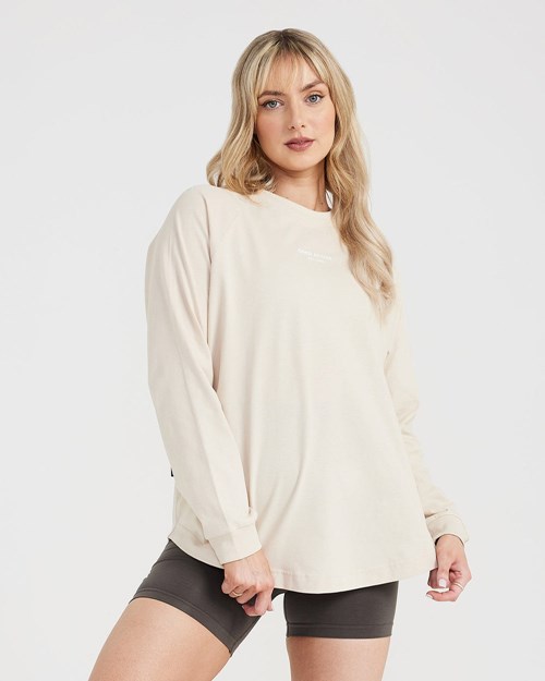 Washed Sand Oner Active Graphic Oversized Long Sleeve Tee | 0173DMCYN