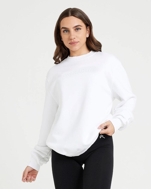 White Oner Active Classic Lounge Oversized Crew Neck | 3205QLKEV