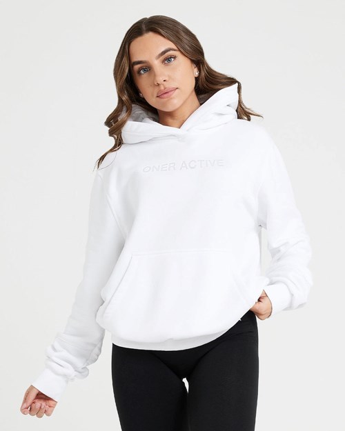 White Oner Active Classic Lounge Oversized Hoodie | 8031SJNXK